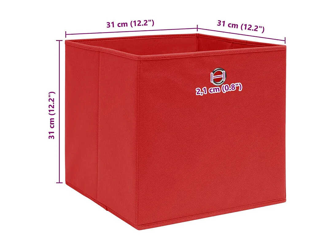 Conjunto de 4 Caixas de Arrumação Vermelhas 32x32x32 cm para Organização Doméstica