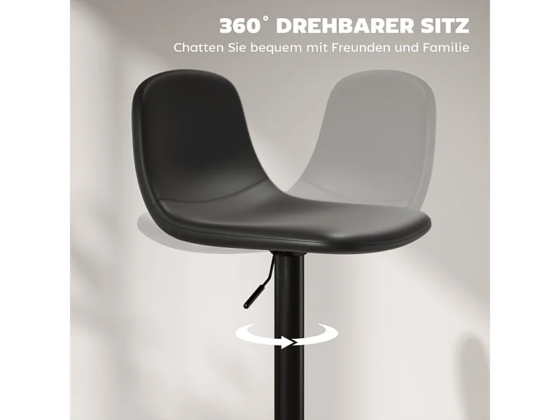 Lot de 2 tabourets de bar, réglables en hauteur, pivotants, avec dossier et repose-pieds, similicuir, noir