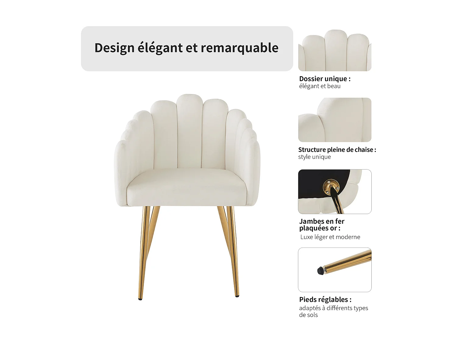 Ensemble de 6 chaises de salle à manger en velours de haute qualité, chaise de maquillage, pieds en fer doré, pieds réglables