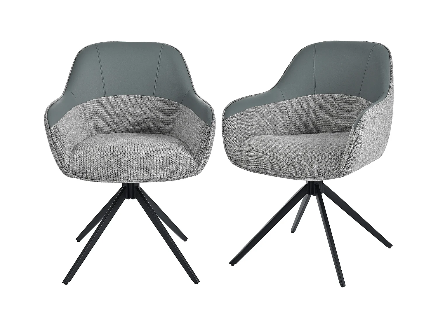 Sedie da pranzo girevoli, set da 2, combinazione di similpelle e tessuto, altamente imbottite, regolabili in altezza, grigie