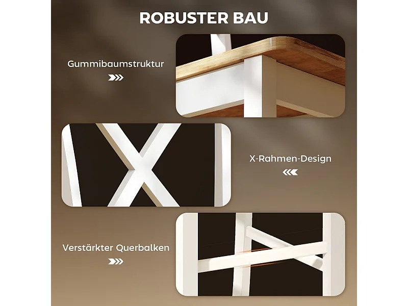 Lot de 2 chaises de cuisine en bois d'hévéa, dossier incurvé à barreaux, blanc