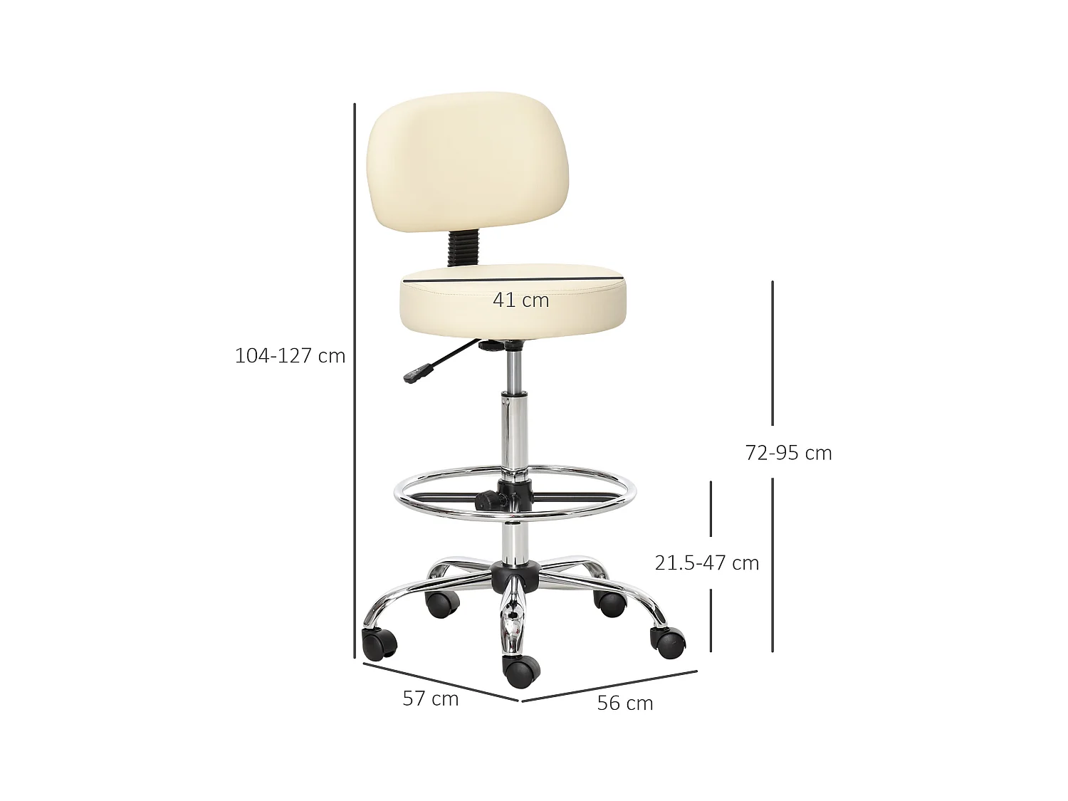 Tabouret de bar pivotant, réglable en hauteur, avec dossier, revêtement PU, beige, pour cuisine et bar