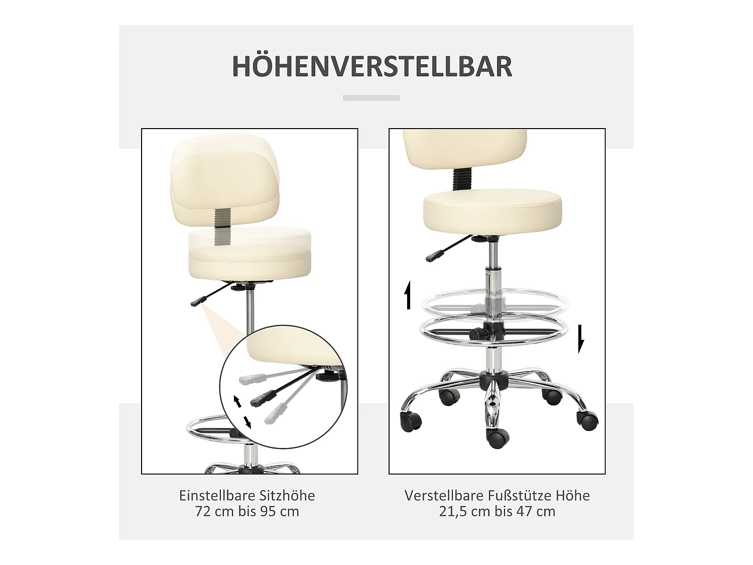Tabouret de bar pivotant, réglable en hauteur, avec dossier, revêtement PU, beige, pour cuisine et bar