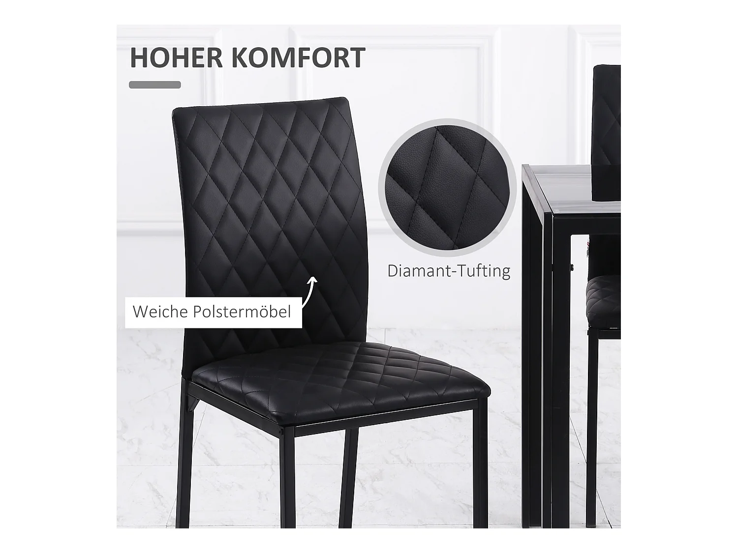 Ensemble de 4 chaises de salle à manger, chaises de cuisine rembourrées avec pieds en acier, noir