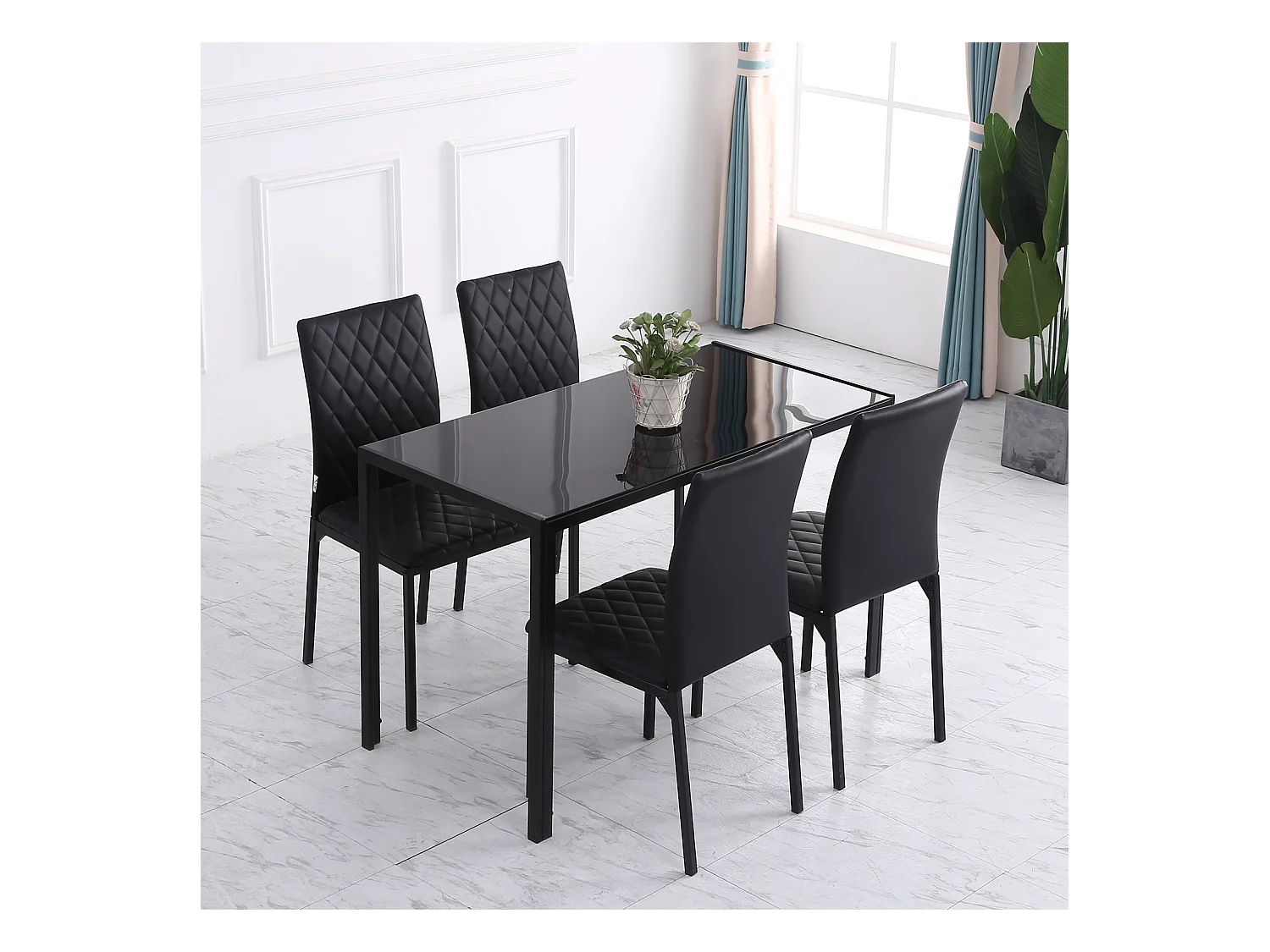 Ensemble de 4 chaises de salle à manger, chaises de cuisine rembourrées avec pieds en acier, noir