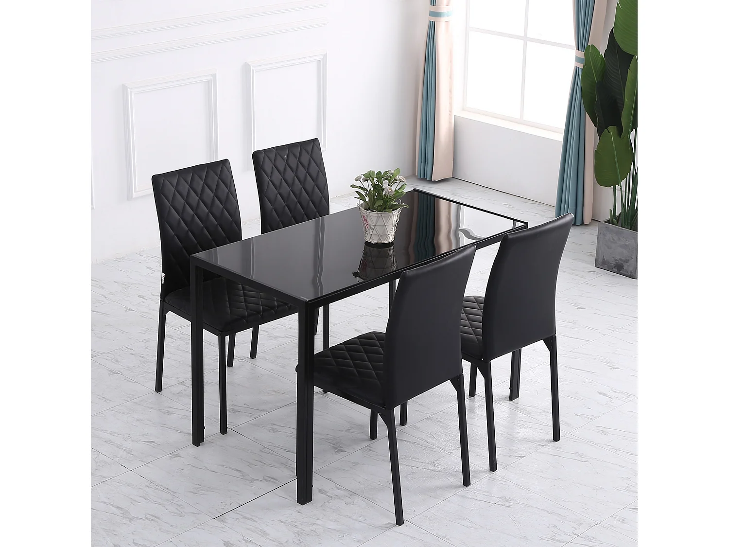 Ensemble de 4 chaises de salle à manger, chaises de cuisine rembourrées avec pieds en acier, noir