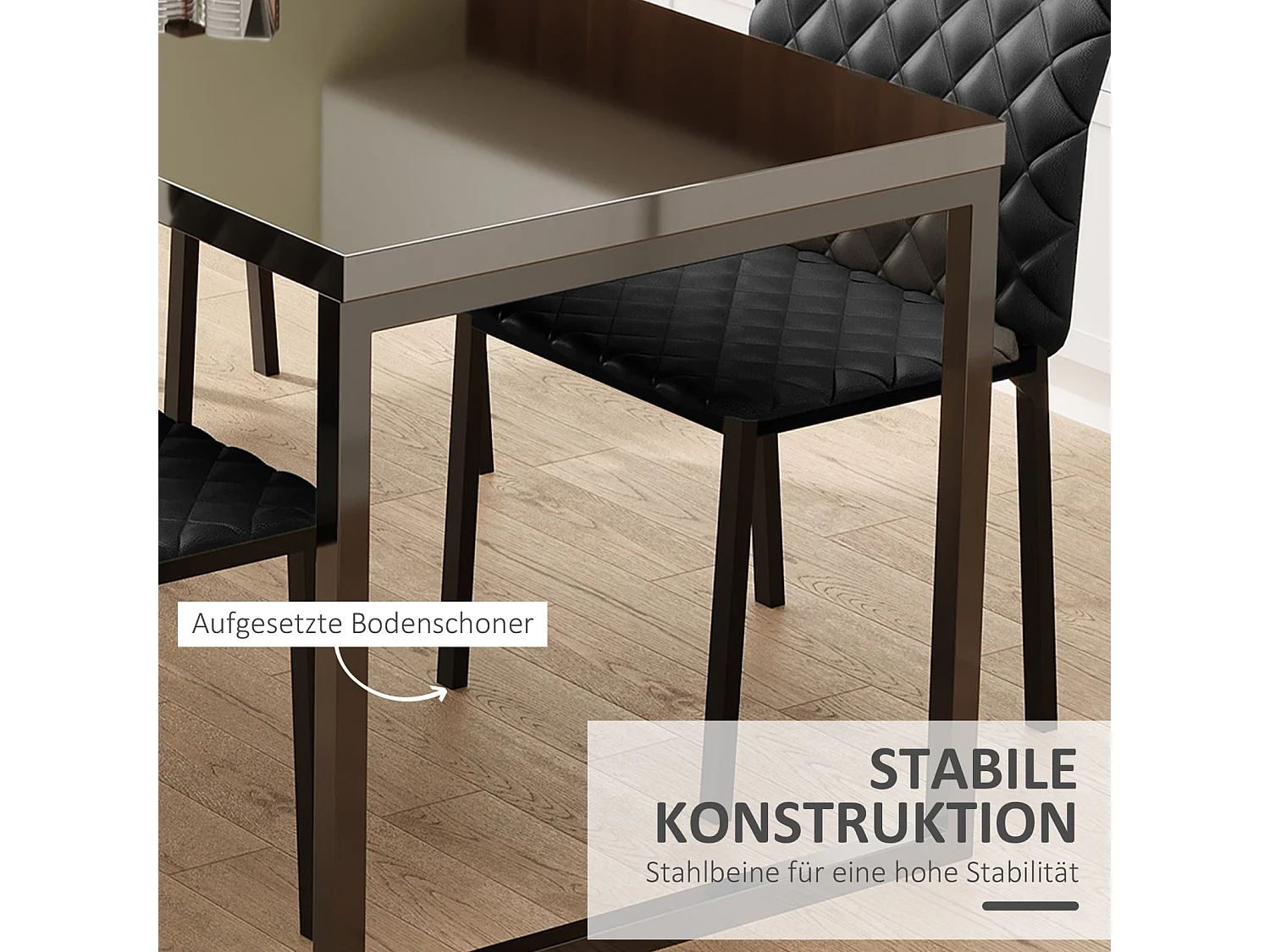 Ensemble de 4 chaises de salle à manger, chaises de cuisine rembourrées avec pieds en acier, noir