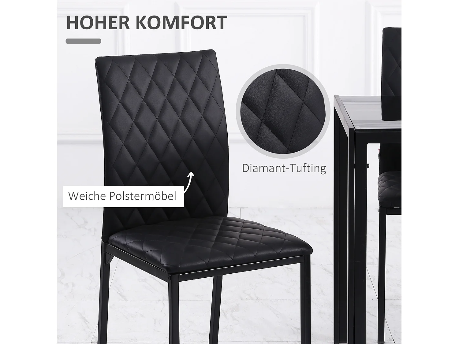 Ensemble de 4 chaises de salle à manger, chaises de cuisine rembourrées avec pieds en acier, noir