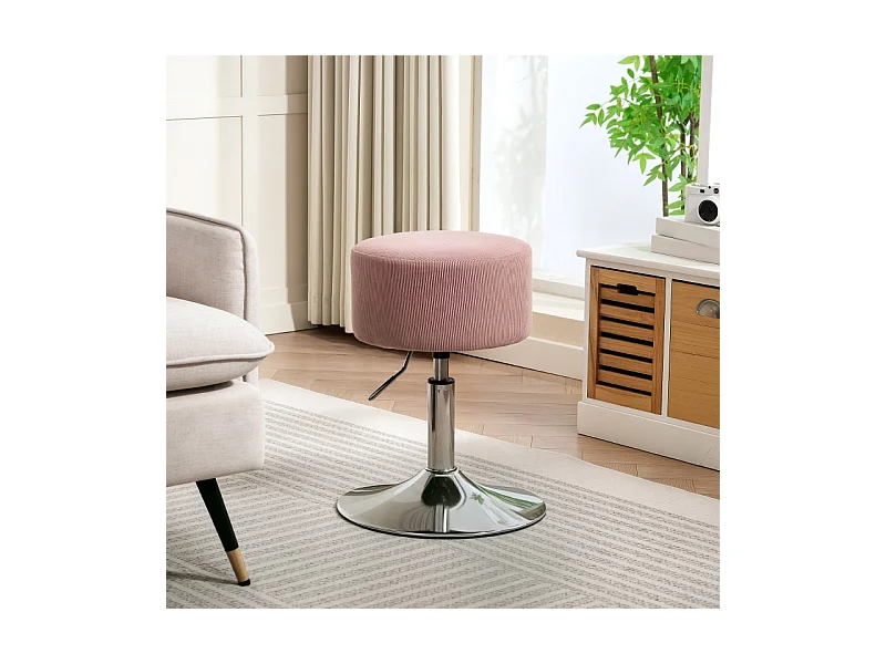 Barkruk, in hoogte verstelbaar & draaibaar, gestoffeerd, corduroy look, met voetenbankje, metalen frame, roze
