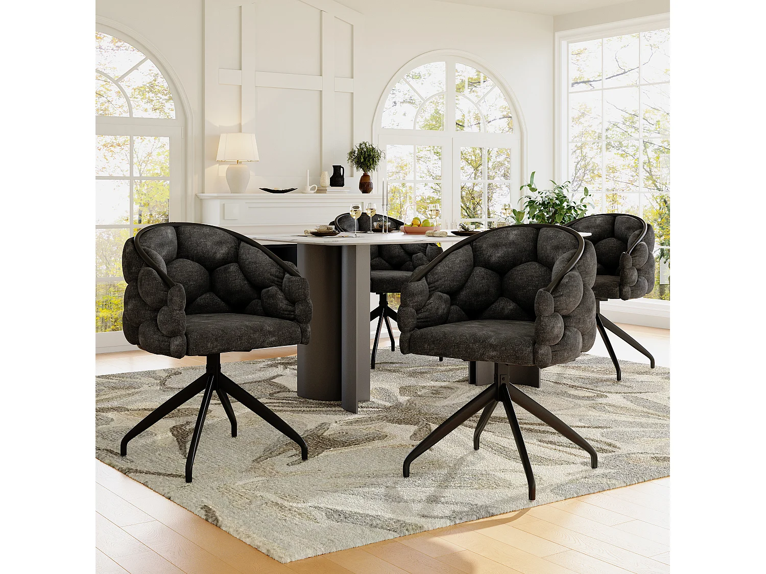 Luxe fluwelen eetkamerstoelen, set van 4, draaistoel, 360° draaibaar, eetkamerstoelen met rugleuning, ergonomisch, grijs