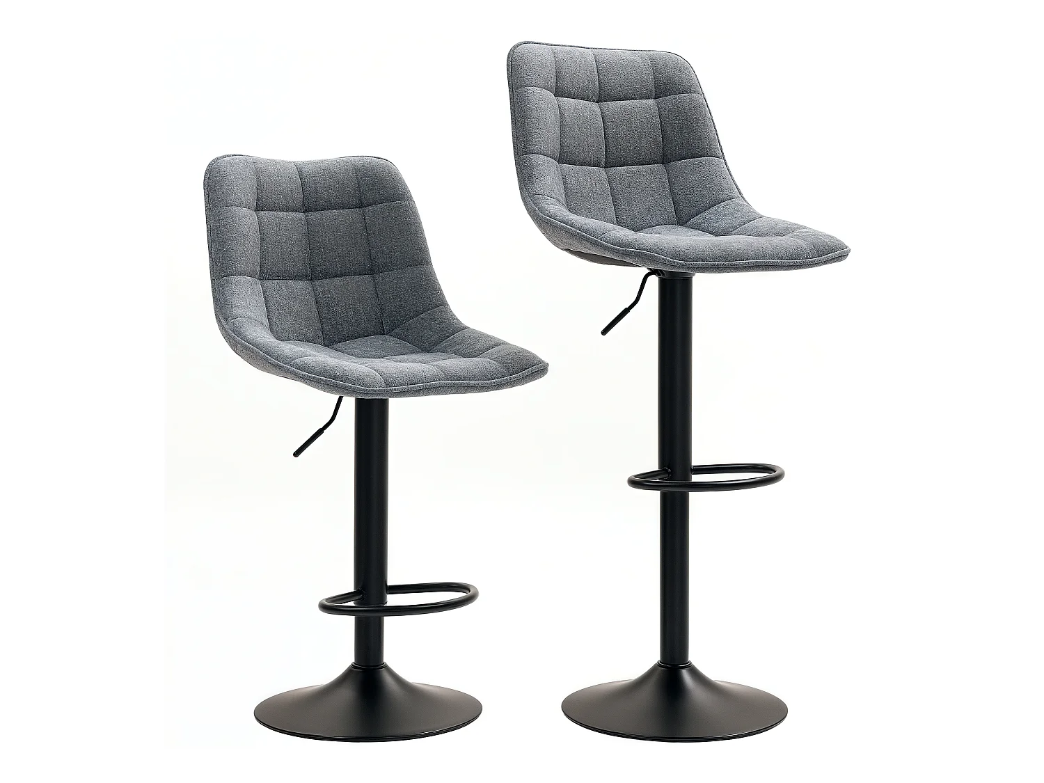 Lot de 2 tabourets de bar, réglables en hauteur et pivotants, rembourrés avec dossier, aspect chenille, repose-pieds, gris foncé