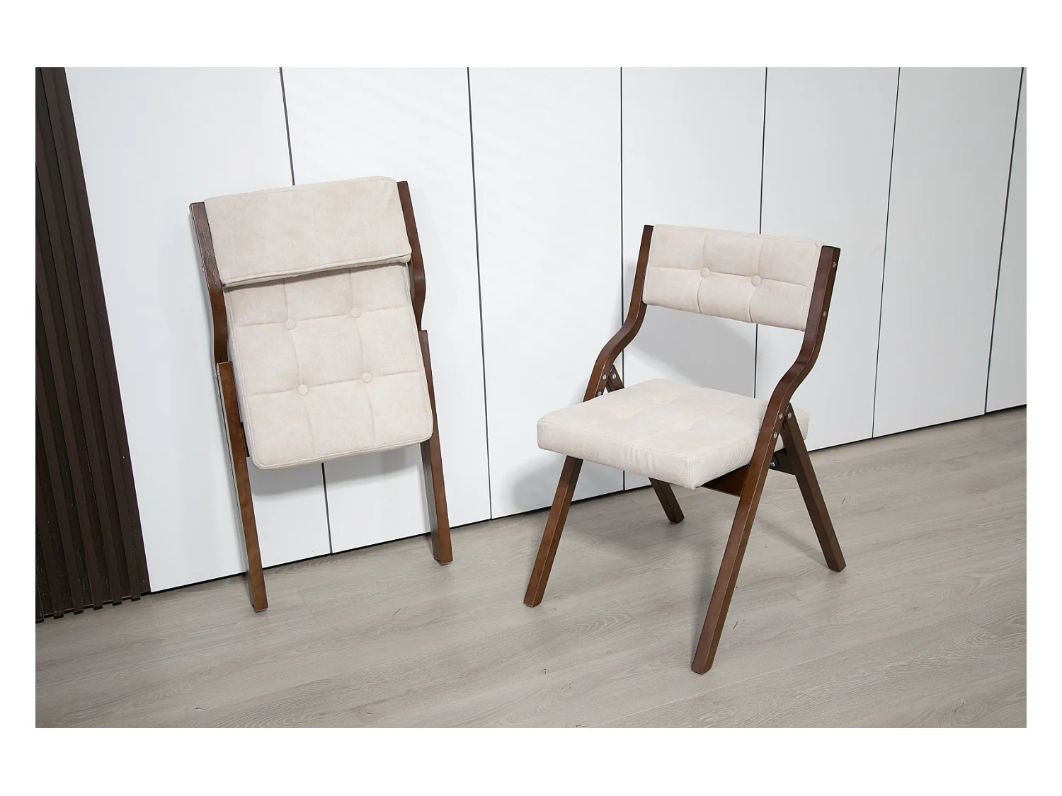 Chaise pliante avec coussin, lot de 2, structure en bois, assemblée, pour cuisine, bureau, invités, crème