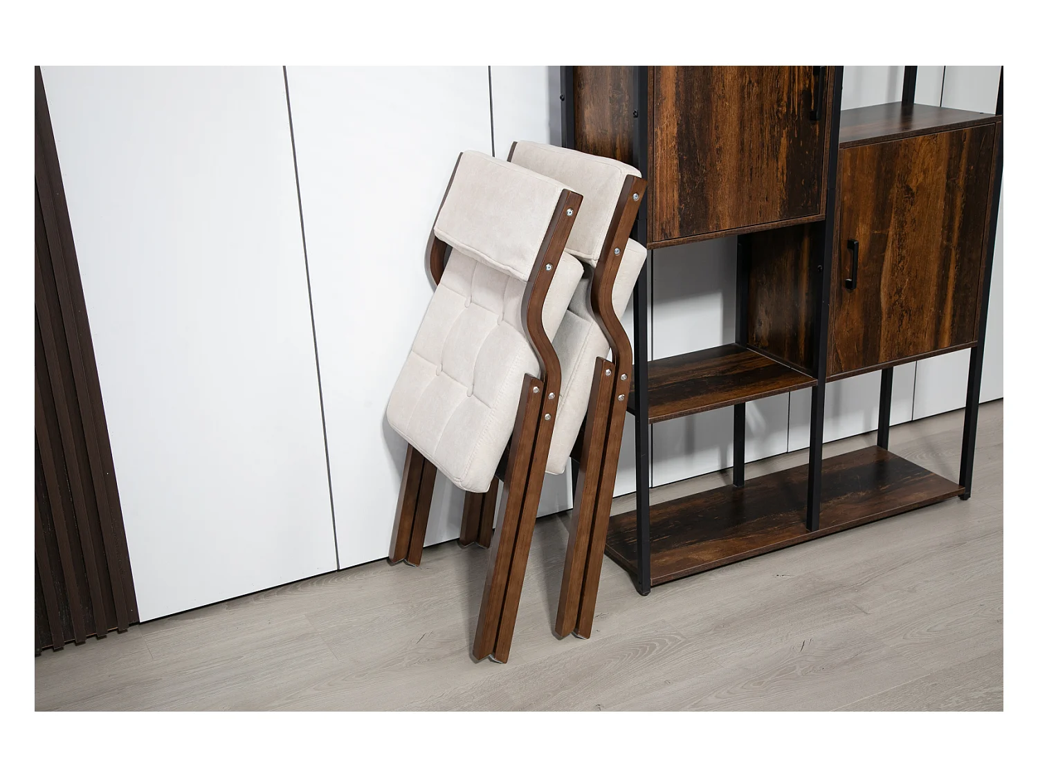 Chaise pliante avec coussin, lot de 2, structure en bois, assemblée, pour cuisine, bureau, invités, crème