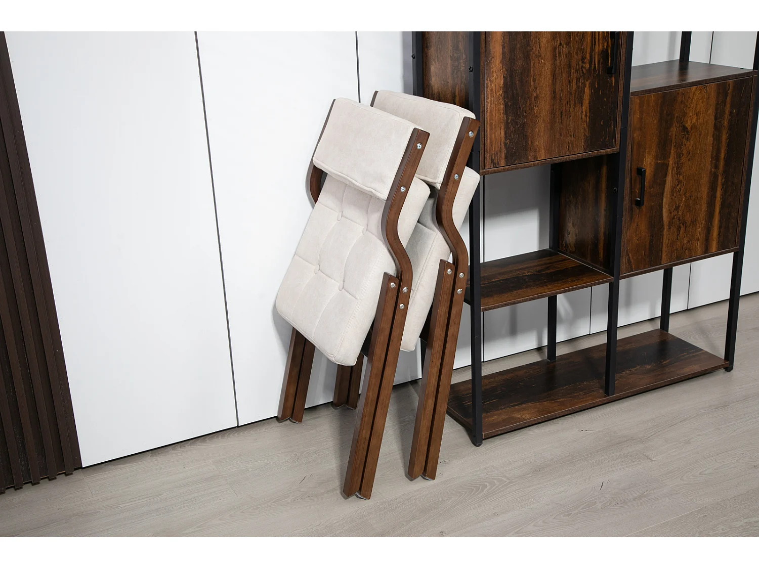 Chaise pliante avec coussin, lot de 2, structure en bois, assemblée, pour cuisine, bureau, invités, crème