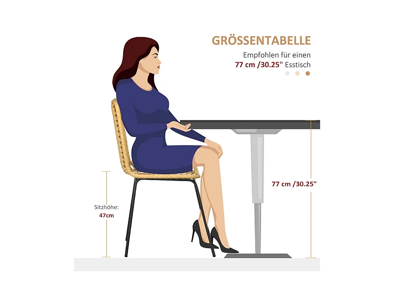 Lot de 2 chaises de salle à manger, chaise de cuisine avec dossier aspect rotin, acier, jaune