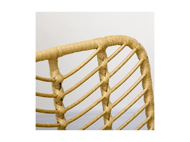 Lot de 2 chaises de salle à manger, chaise de cuisine avec dossier aspect rotin, acier, jaune