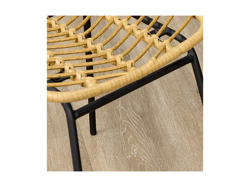 Lot de 2 chaises de salle à manger, chaise de cuisine avec dossier aspect rotin, acier, jaune