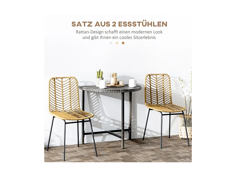 Lot de 2 chaises de salle à manger, chaise de cuisine avec dossier aspect rotin, acier, jaune