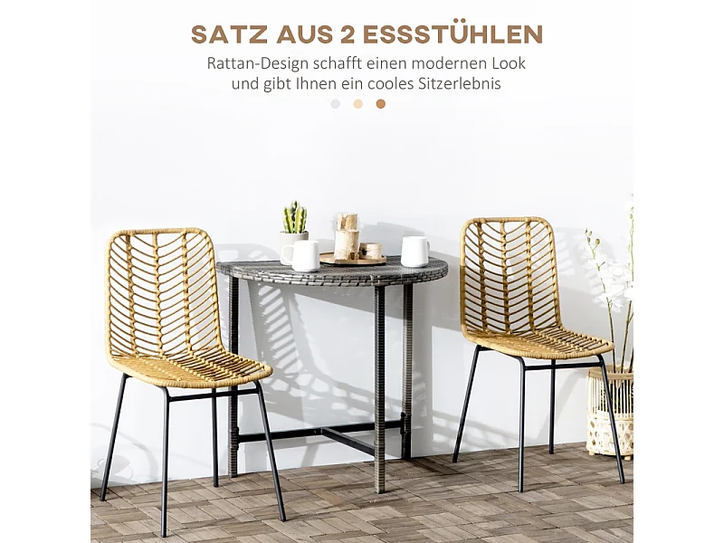 Lot de 2 chaises de salle à manger, chaise de cuisine avec dossier aspect rotin, acier, jaune