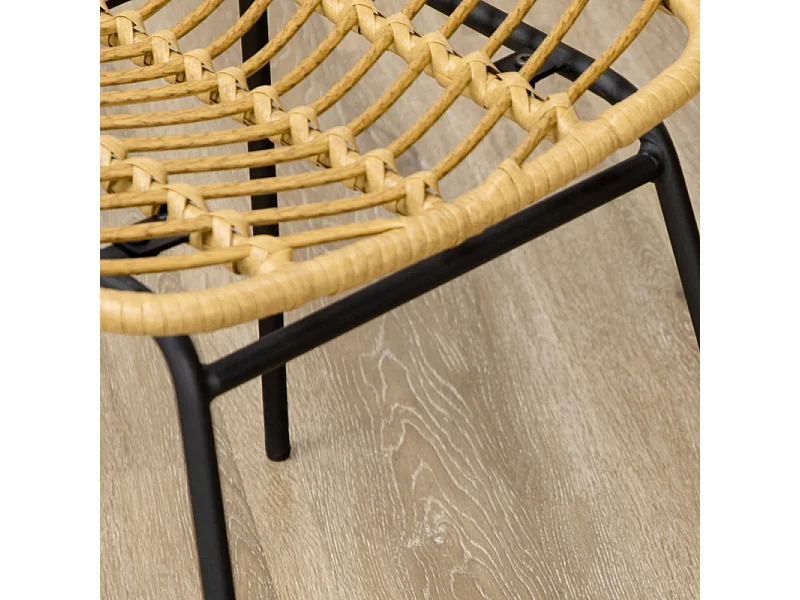 Lot de 2 chaises de salle à manger, chaise de cuisine avec dossier aspect rotin, acier, jaune