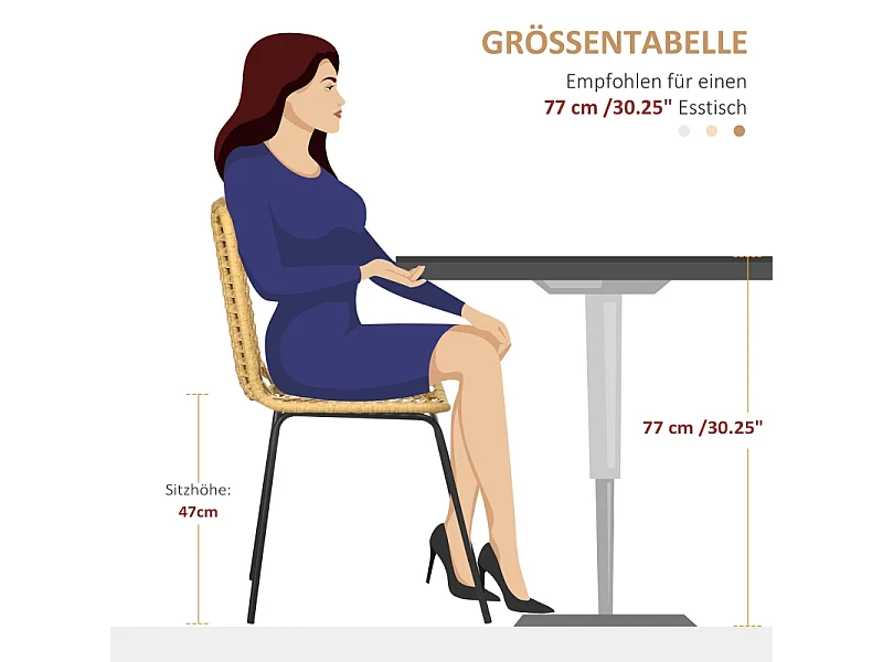 Lot de 2 chaises de salle à manger, chaise de cuisine avec dossier aspect rotin, acier, jaune