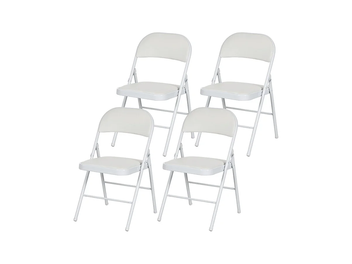 Lot de 4 chaises pliantes, chaises de bureau portables avec coussins en similicuir, pieds en acier, pour réception, salle d'attente, blanc