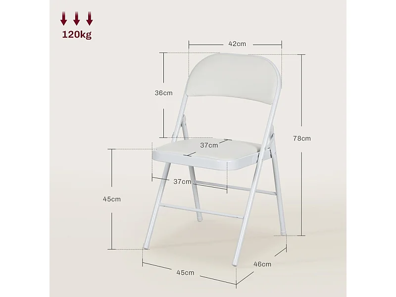 Lot de 4 chaises pliantes, chaises de bureau portables avec coussins en similicuir, pieds en acier, pour réception, salle d'attente, blanc