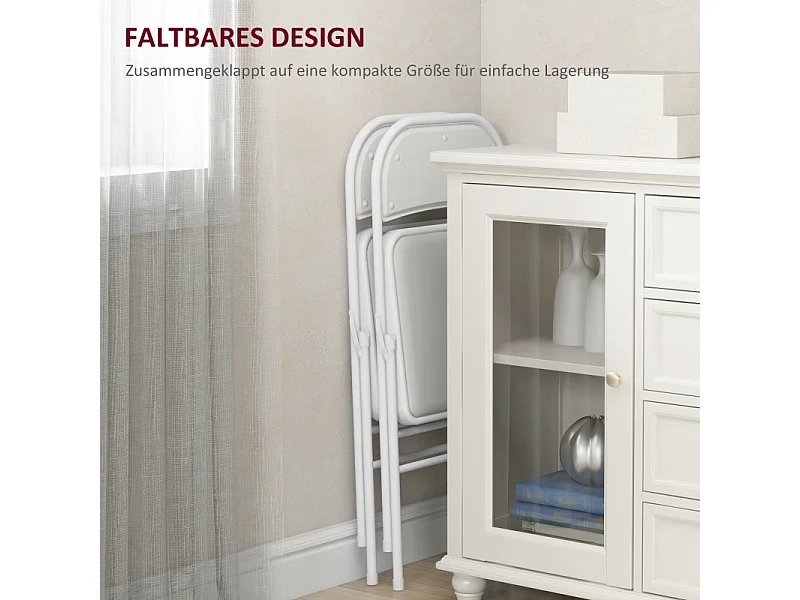 Lot de 4 chaises pliantes, chaises de bureau portables avec coussins en similicuir, pieds en acier, pour réception, salle d'attente, blanc
