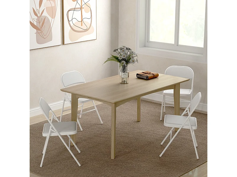 Lot de 4 chaises pliantes, chaises de bureau portables avec coussins en similicuir, pieds en acier, pour réception, salle d'attente, blanc