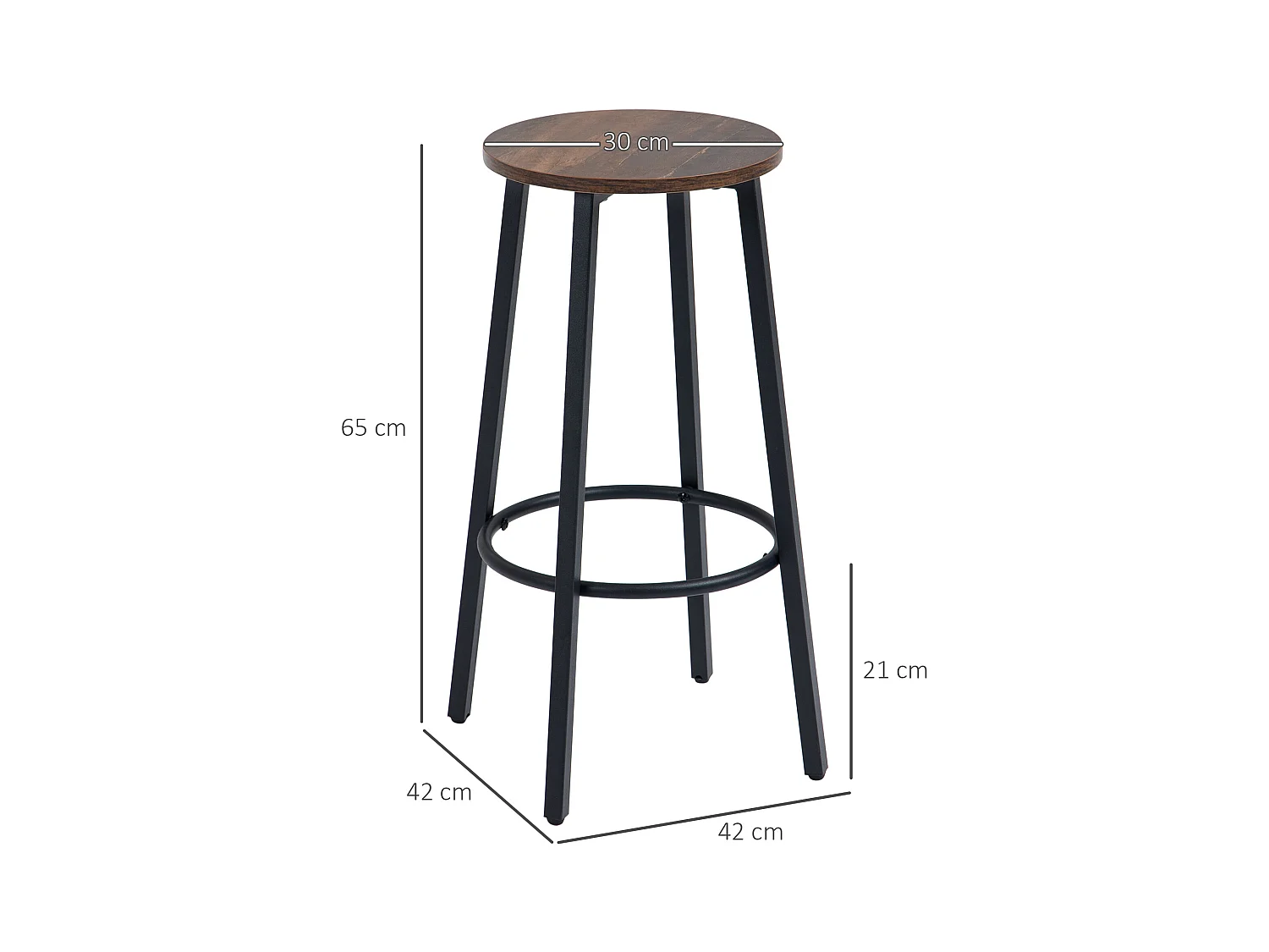 Lot de 2 tabourets de bar, design industriel, avec repose-pieds, structure en métal, jusqu'à 120 kg, marron