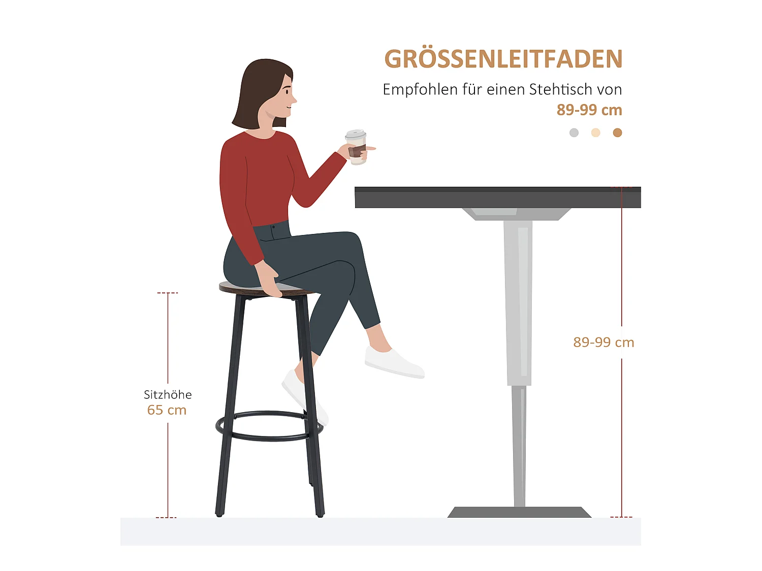 Lot de 2 tabourets de bar, design industriel, avec repose-pieds, structure en métal, jusqu'à 120 kg, marron