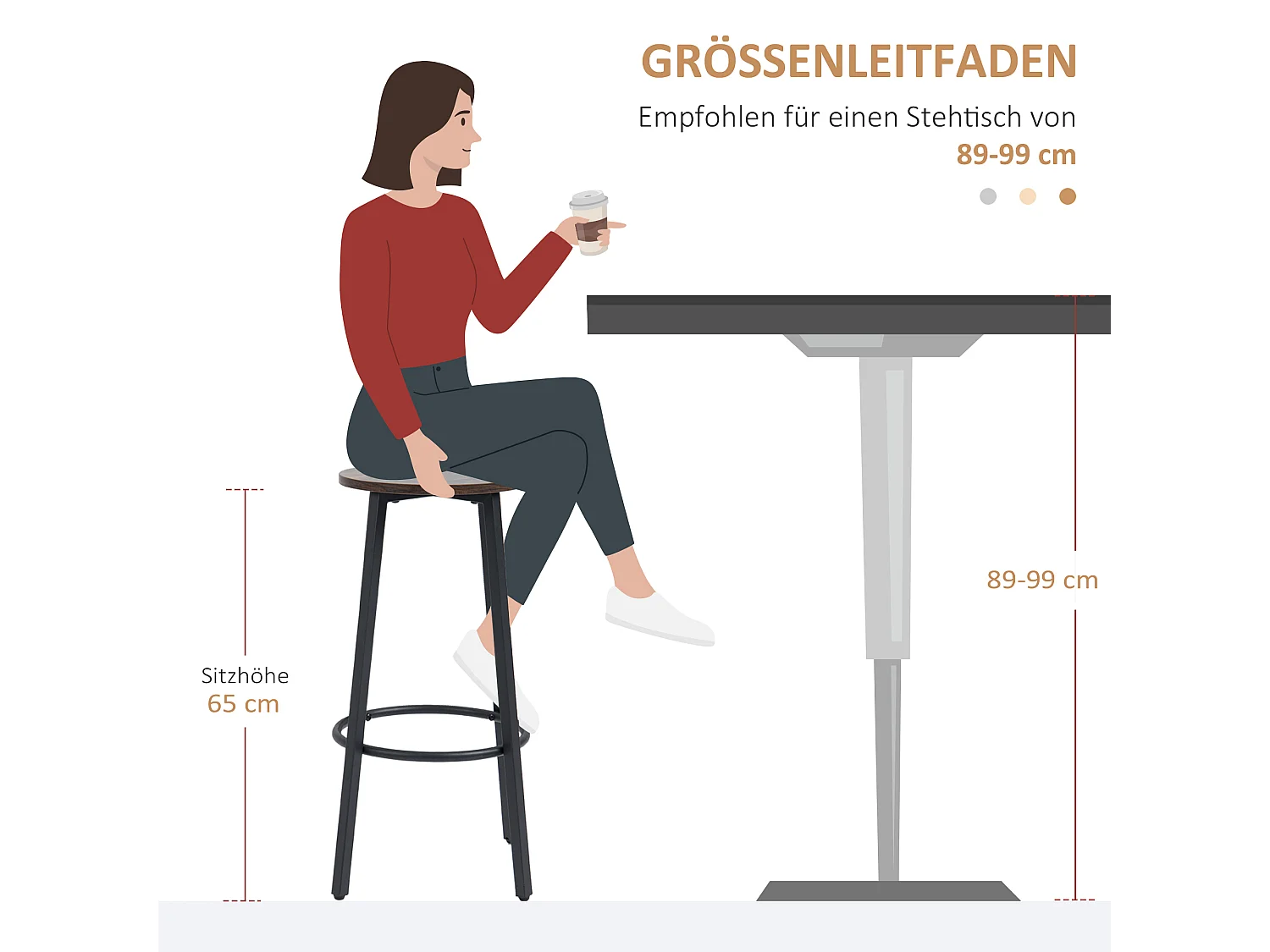Lot de 2 tabourets de bar, design industriel, avec repose-pieds, structure en métal, jusqu'à 120 kg, marron