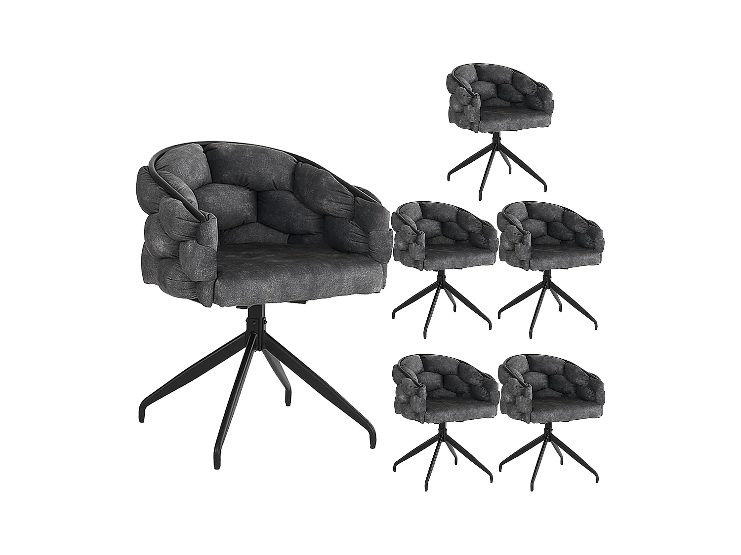 Ensemble de 6 chaises de salle à manger en velours de luxe, chaise pivotante, rotative à 360°, chaises de salle à manger avec dossier, gris