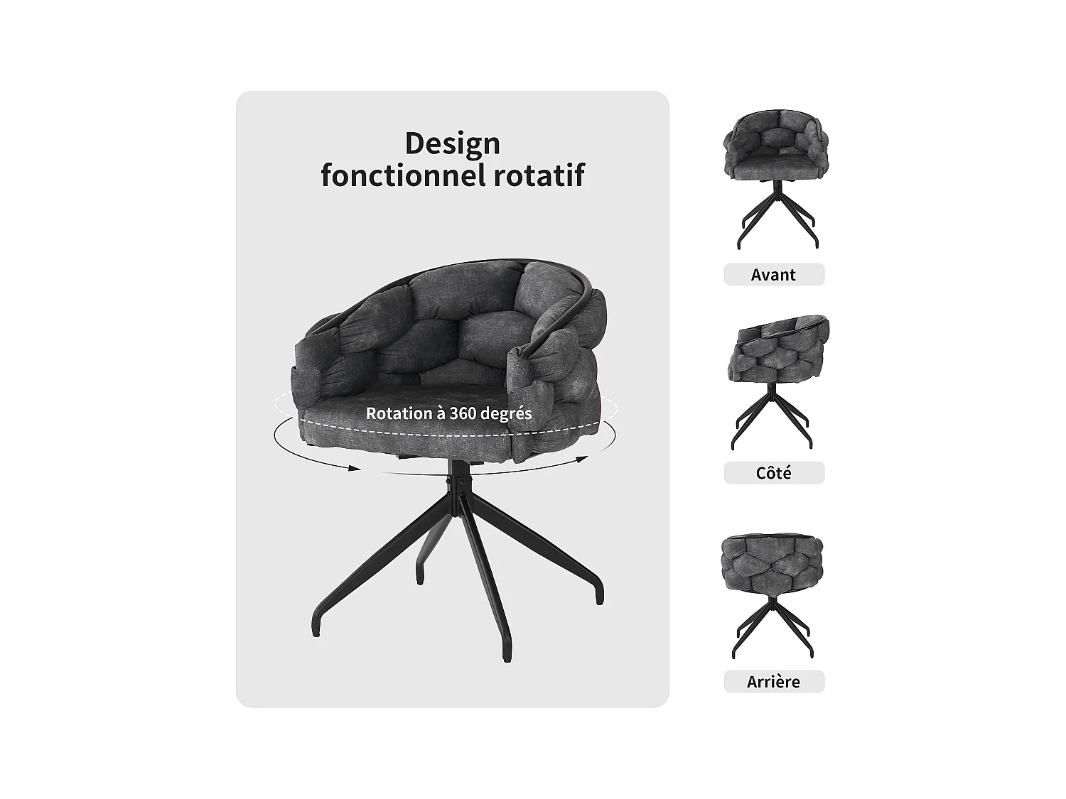 Ensemble de 6 chaises de salle à manger en velours de luxe, chaise pivotante, rotative à 360°, chaises de salle à manger avec dossier, gris