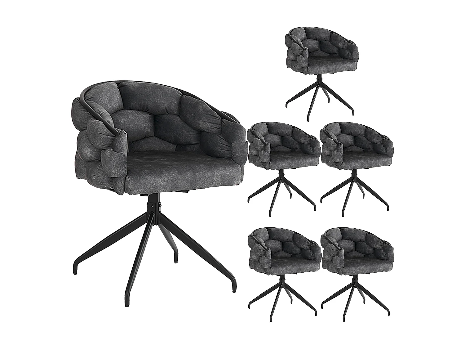 Ensemble de 6 chaises de salle à manger en velours de luxe, chaise pivotante, rotative à 360°, chaises de salle à manger avec dossier, gris