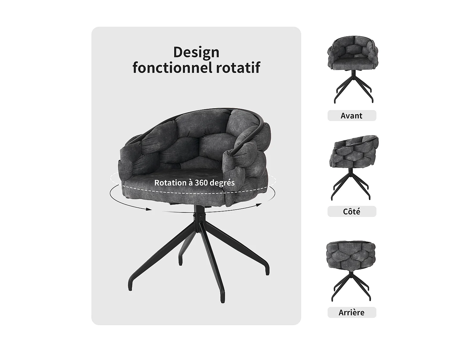Ensemble de 6 chaises de salle à manger en velours de luxe, chaise pivotante, rotative à 360°, chaises de salle à manger avec dossier, gris