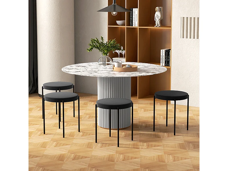 Ensemble de 4 tabourets de salle à manger, empilables, assise rembourrée, aspect velours, métal noir