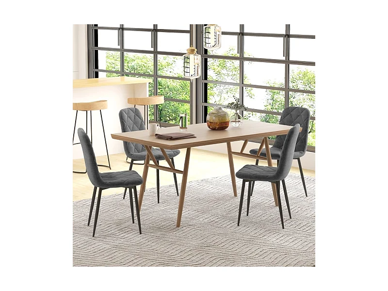 Lot de 4 chaises de salle à manger, chaises de cuisine avec dossier, aspect velours, chaises rembourrées avec pieds en métal, gris