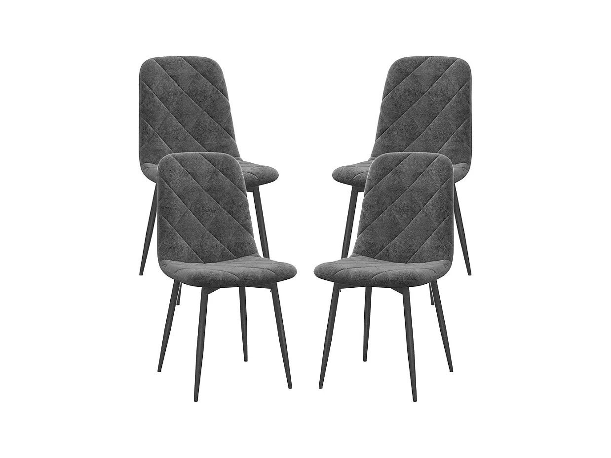 Lot de 4 chaises de salle à manger, chaises de cuisine avec dossier, aspect velours, chaises rembourrées avec pieds en métal, gris