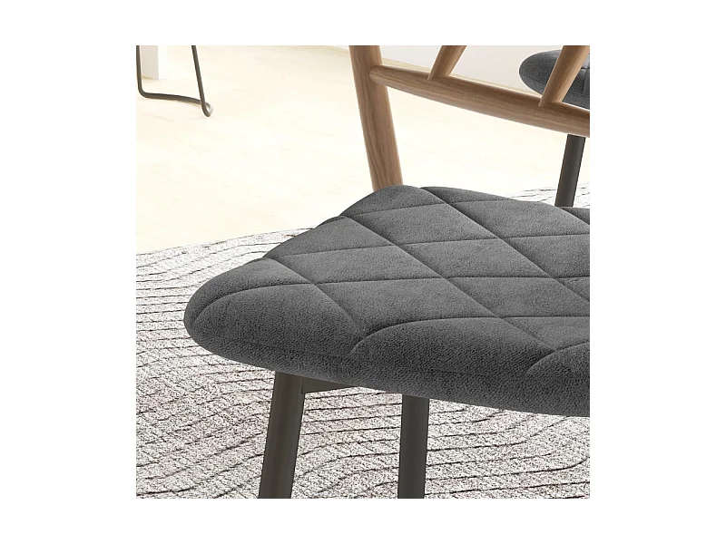 Lot de 4 chaises de salle à manger, chaises de cuisine avec dossier, aspect velours, chaises rembourrées avec pieds en métal, gris