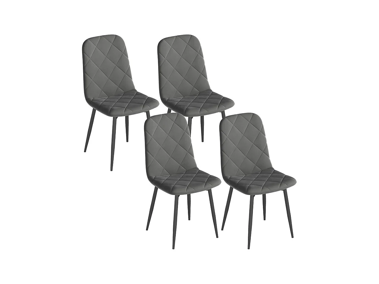 Lot de 4 chaises de salle à manger, chaises de cuisine avec dossier, aspect velours, chaises rembourrées avec pieds en métal, gris