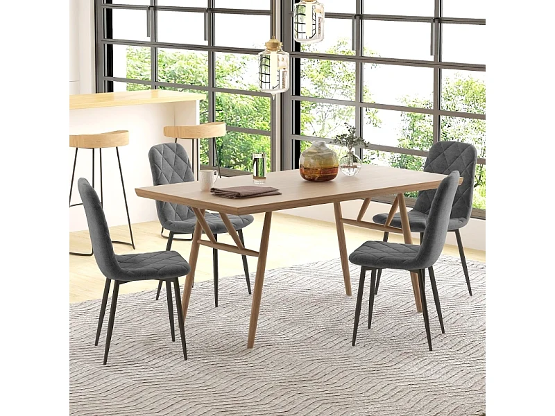 Lot de 4 chaises de salle à manger, chaises de cuisine avec dossier, aspect velours, chaises rembourrées avec pieds en métal, gris