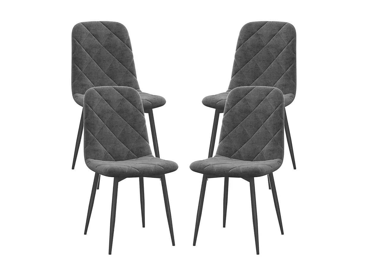Lot de 4 chaises de salle à manger, chaises de cuisine avec dossier, aspect velours, chaises rembourrées avec pieds en métal, gris