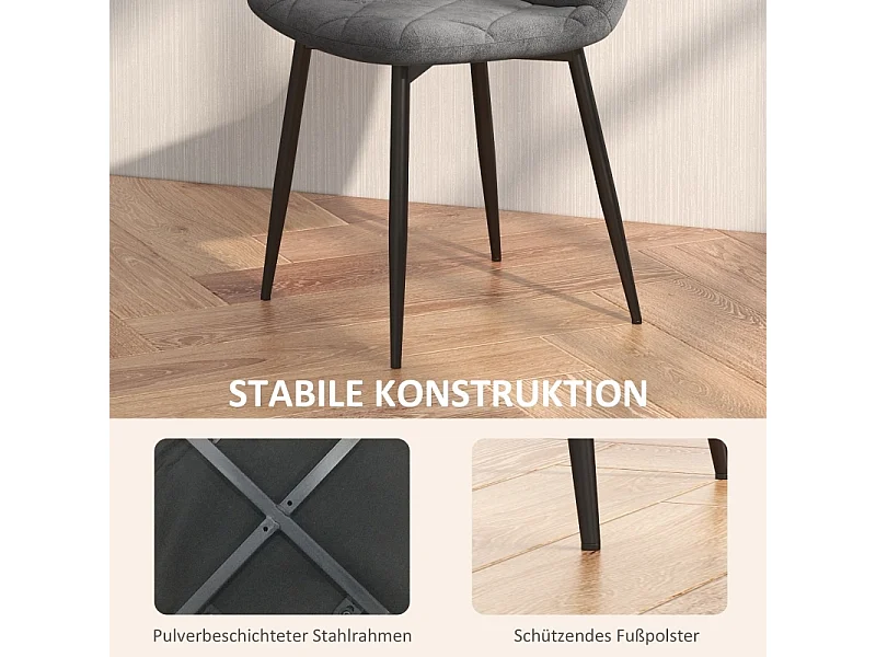 Lot de 4 chaises de salle à manger, chaises de cuisine avec dossier, aspect velours, chaises rembourrées avec pieds en métal, gris