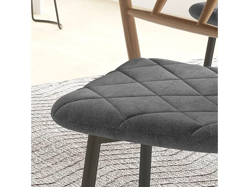 Lot de 4 chaises de salle à manger, chaises de cuisine avec dossier, aspect velours, chaises rembourrées avec pieds en métal, gris