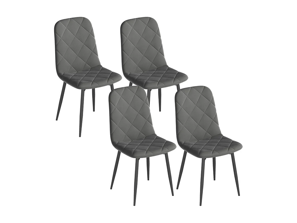 Lot de 4 chaises de salle à manger, chaises de cuisine avec dossier, aspect velours, chaises rembourrées avec pieds en métal, gris