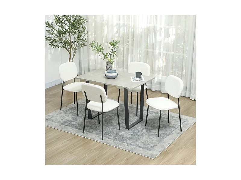 Lot de 4 chaises de salle à manger, chaises de cuisine rembourrées avec dossier, aspect velours, pieds en acier, blanc