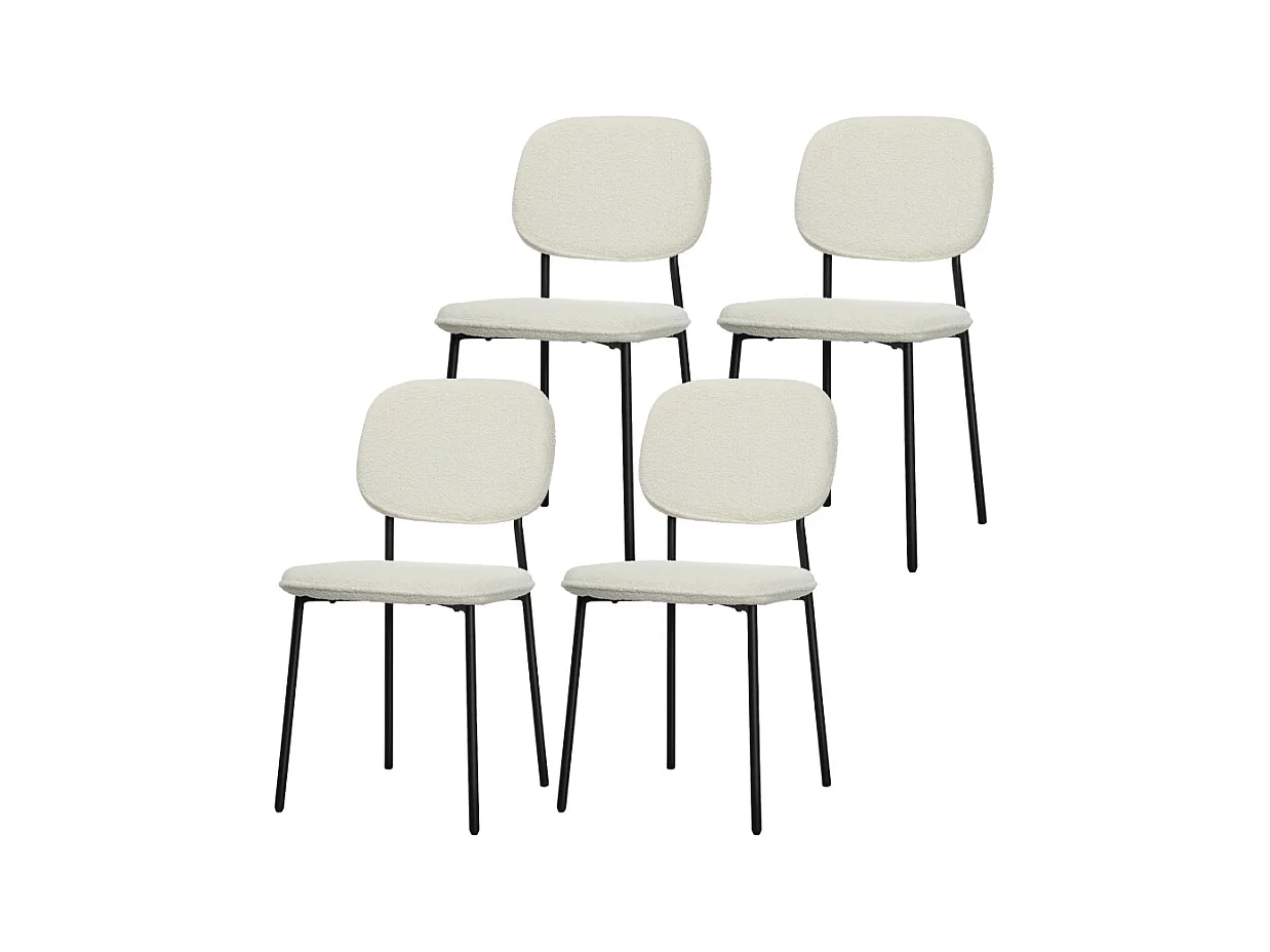Lot de 4 chaises de salle à manger, chaises de cuisine rembourrées avec dossier, aspect velours, pieds en acier, blanc