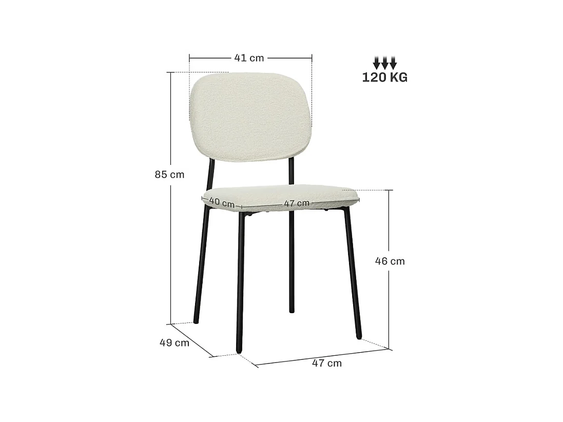 Lot de 4 chaises de salle à manger, chaises de cuisine rembourrées avec dossier, aspect velours, pieds en acier, blanc