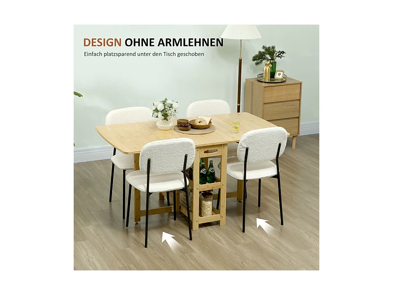 Lot de 4 chaises de salle à manger, chaises de cuisine rembourrées avec dossier, aspect velours, pieds en acier, blanc